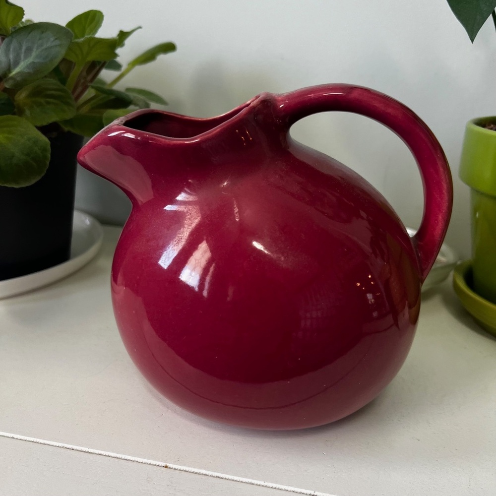 Vintage Ceramic Glazed Ice Lip Ball Pitcher with Handle Mauve Color